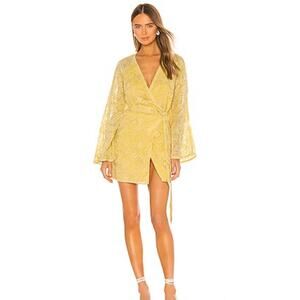 Revolve Women's Tularosa Robin Wrap Dress Bell Sleeves in Lemon Drop sz M NWOT
